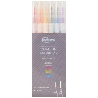 AVERY Dual Tip Markers, Fine Tip Marker and Chisel Tip Marker, Quick-Drying Water-Based Markers, Rainbow Assortment, Ideal Planner Markers and Journal Markers, 6-Pack (25004)